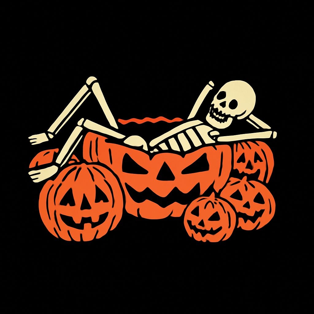Relaxing Skeleton in Jack-o'-Lantern Cartoon T-Shirt