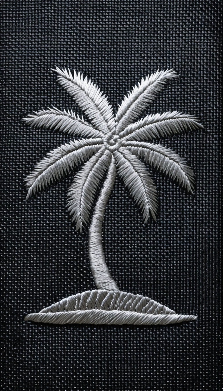 Intricate Silver Embroidered Palm Tree on Black Fabric Phone Case Cover