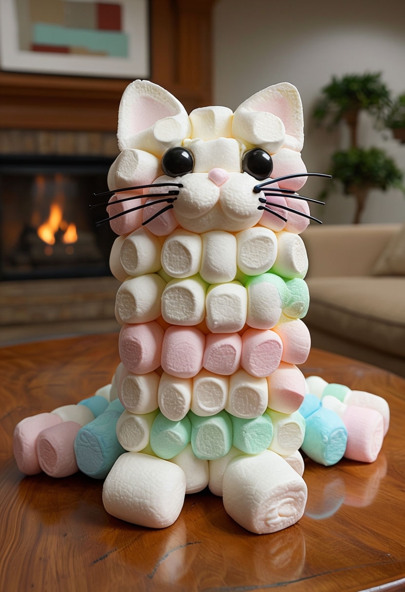 Whimsical Pastel Marshmallow Cat Close-Up Photograph Art