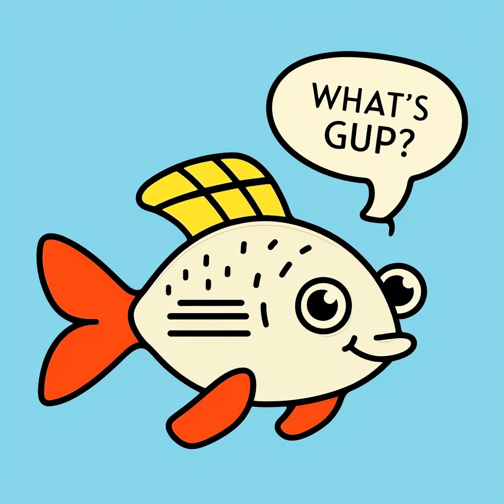Whimsical Fish Cartoon with What's Gup Speech Bubble T-shirt