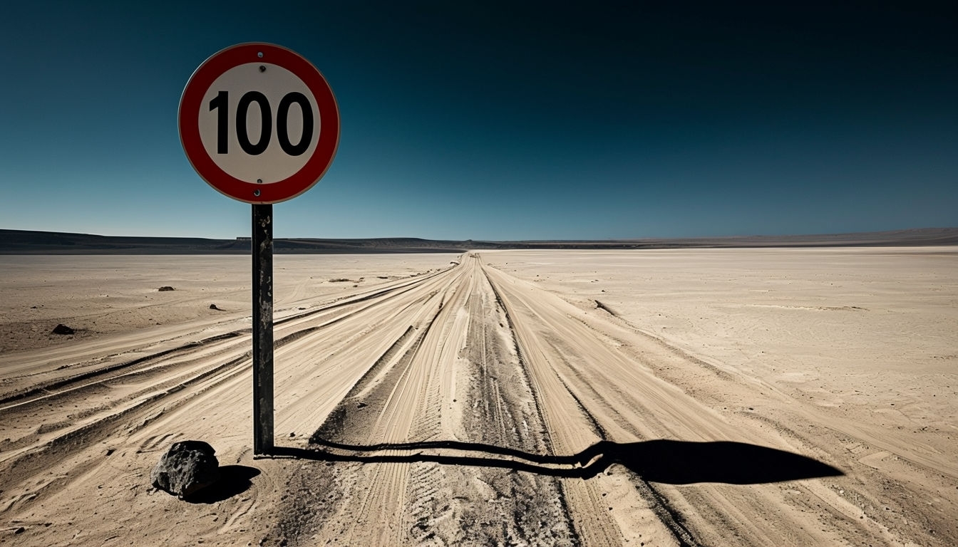 Desolate Desert Landscape with Speed Limit Sign Virtual Background