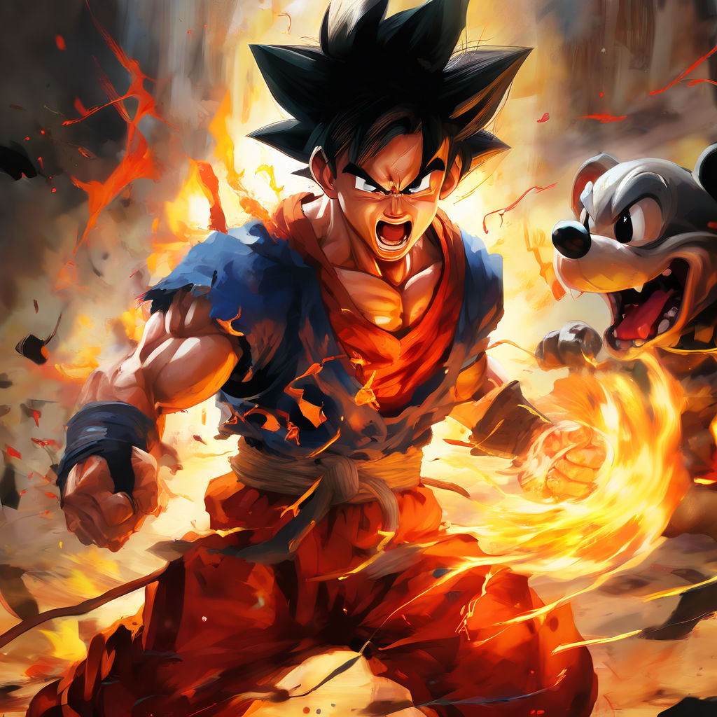 An anime-style artistic depiction of Goku engaging in an int... by ...