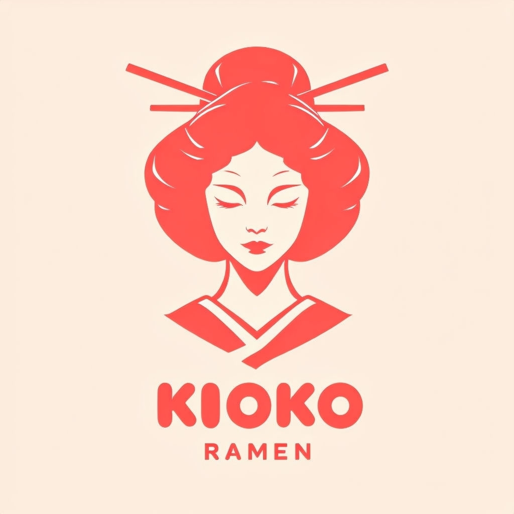 Minimalist Coral Red Geisha Logo for KIOKO RAMEN Brand Logo