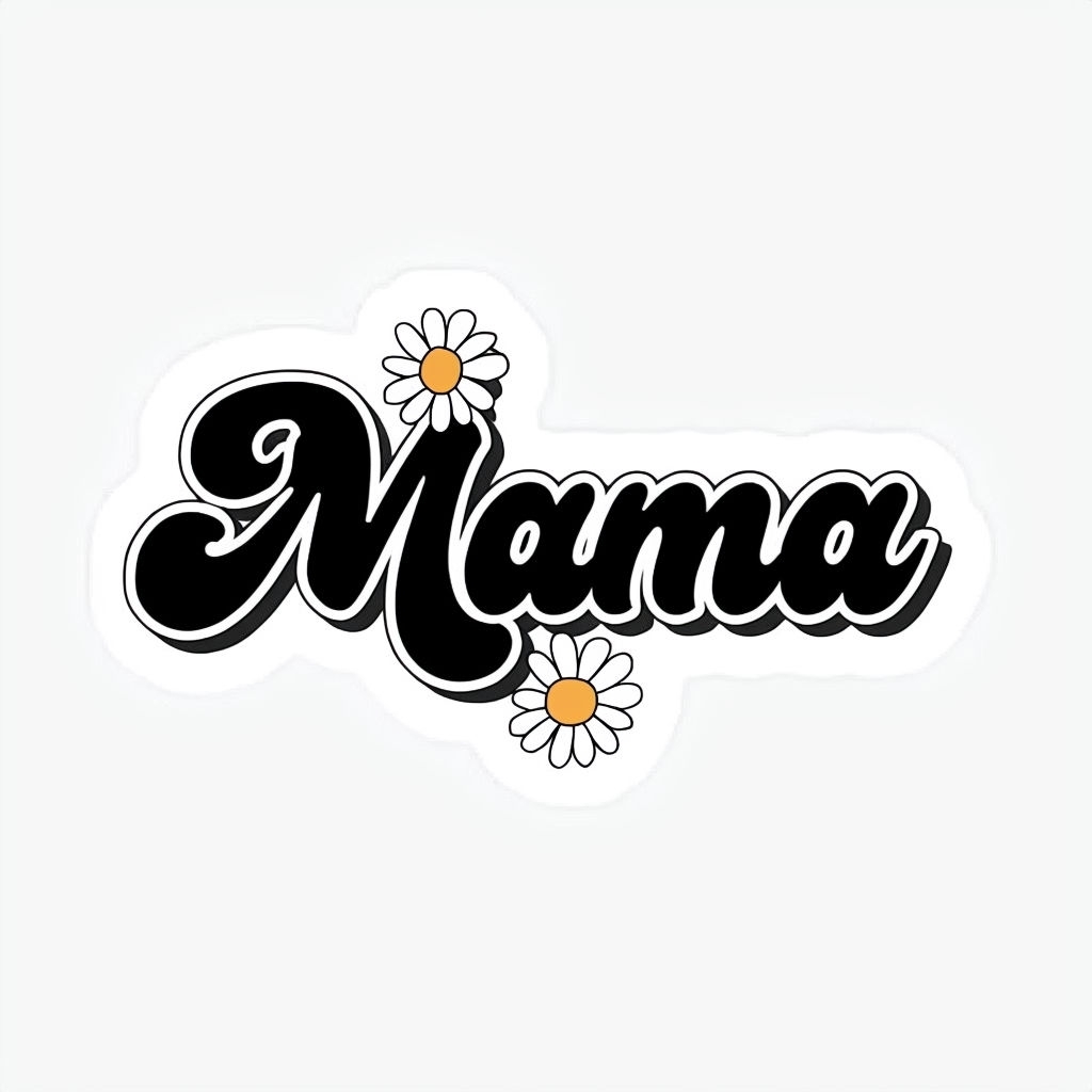 Playful Mama Sticker Design with Daisies and Whimsical Typography Sticker