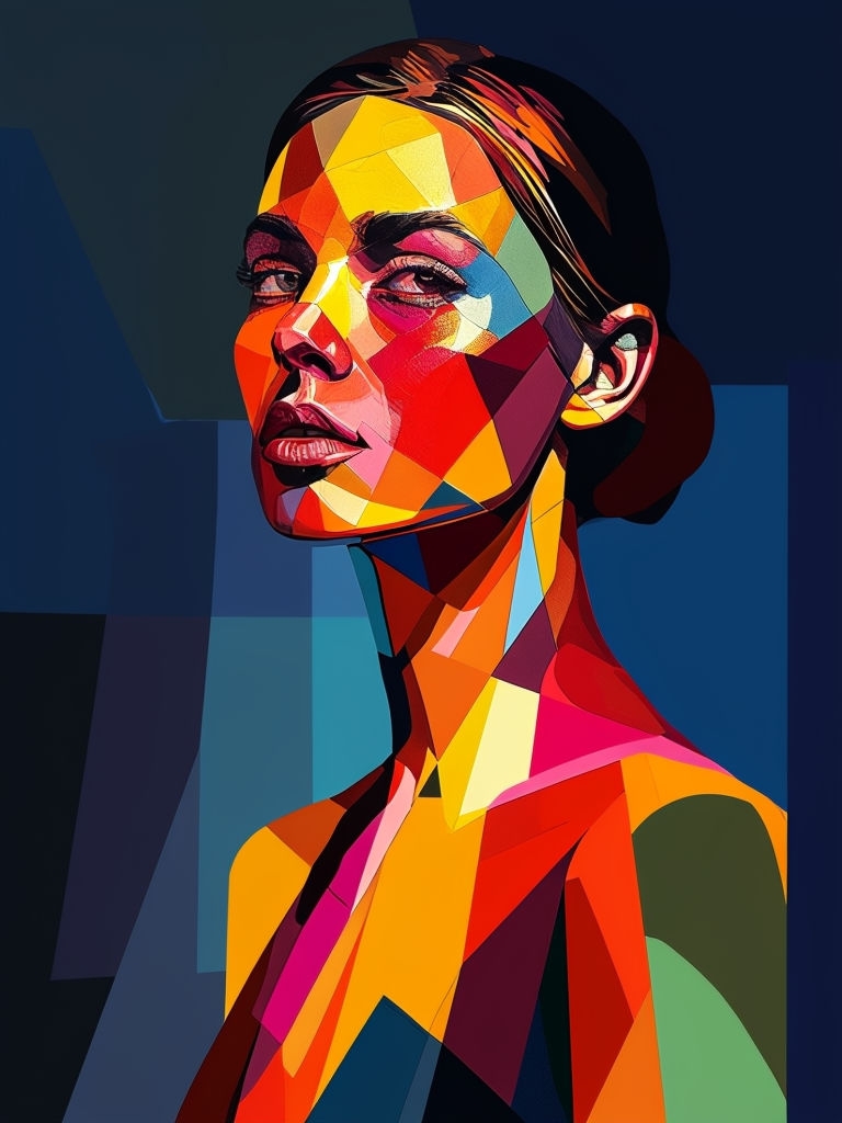 Vibrant Geometric Abstract Portrait of a Woman Artwork
