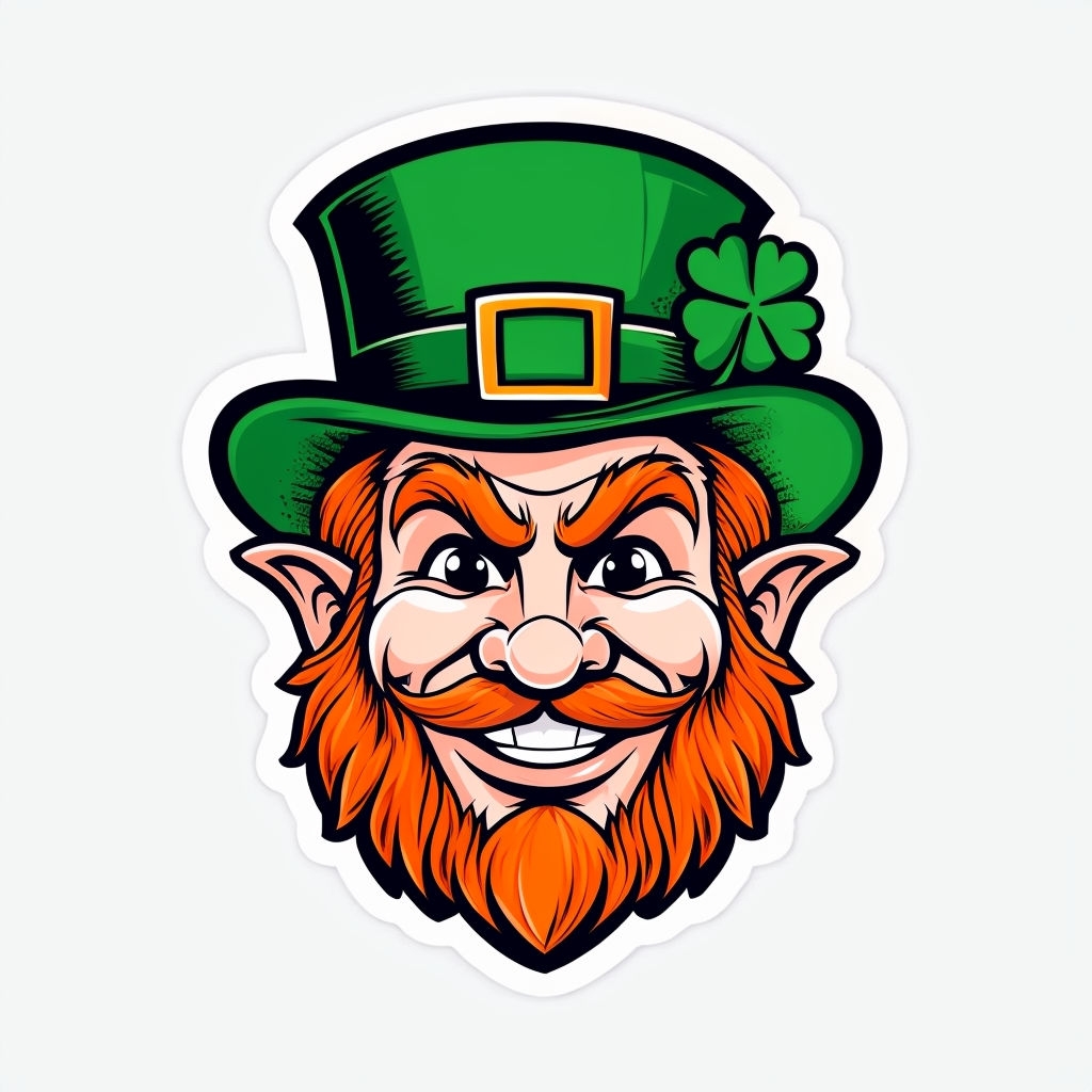 Vibrant Cartoon Leprechaun Face Illustration Sticker