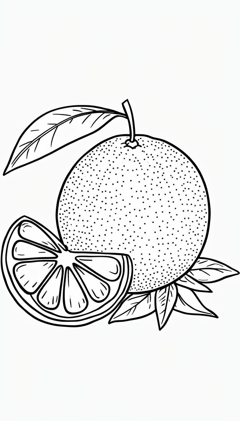 Intricate Black and White Citrus Fruit Line Drawing Coloring Page