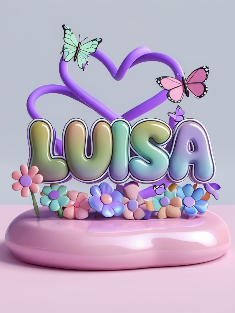 Playful Colorful LUISA Name Illustration with Flowers and Butterflies Art