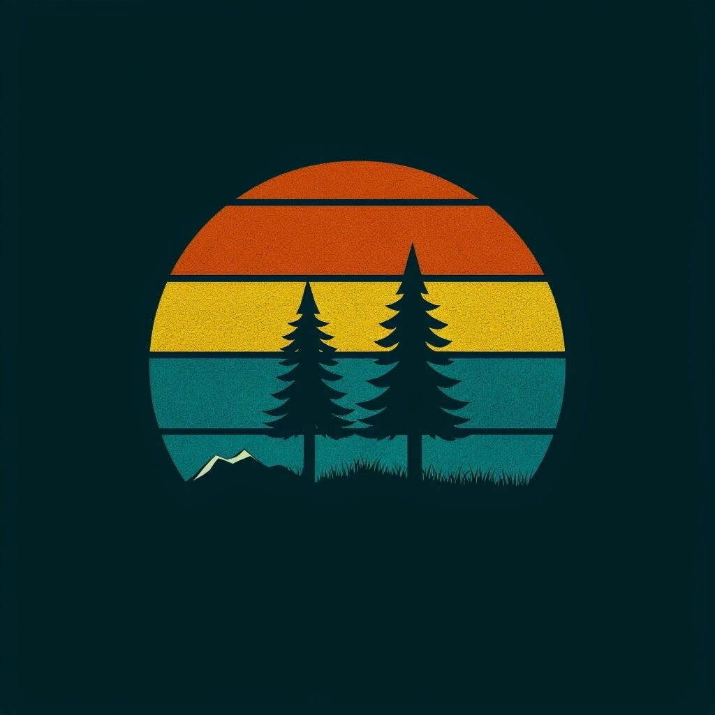 Retro Sunset Pine Trees Logo Design T-Shirt