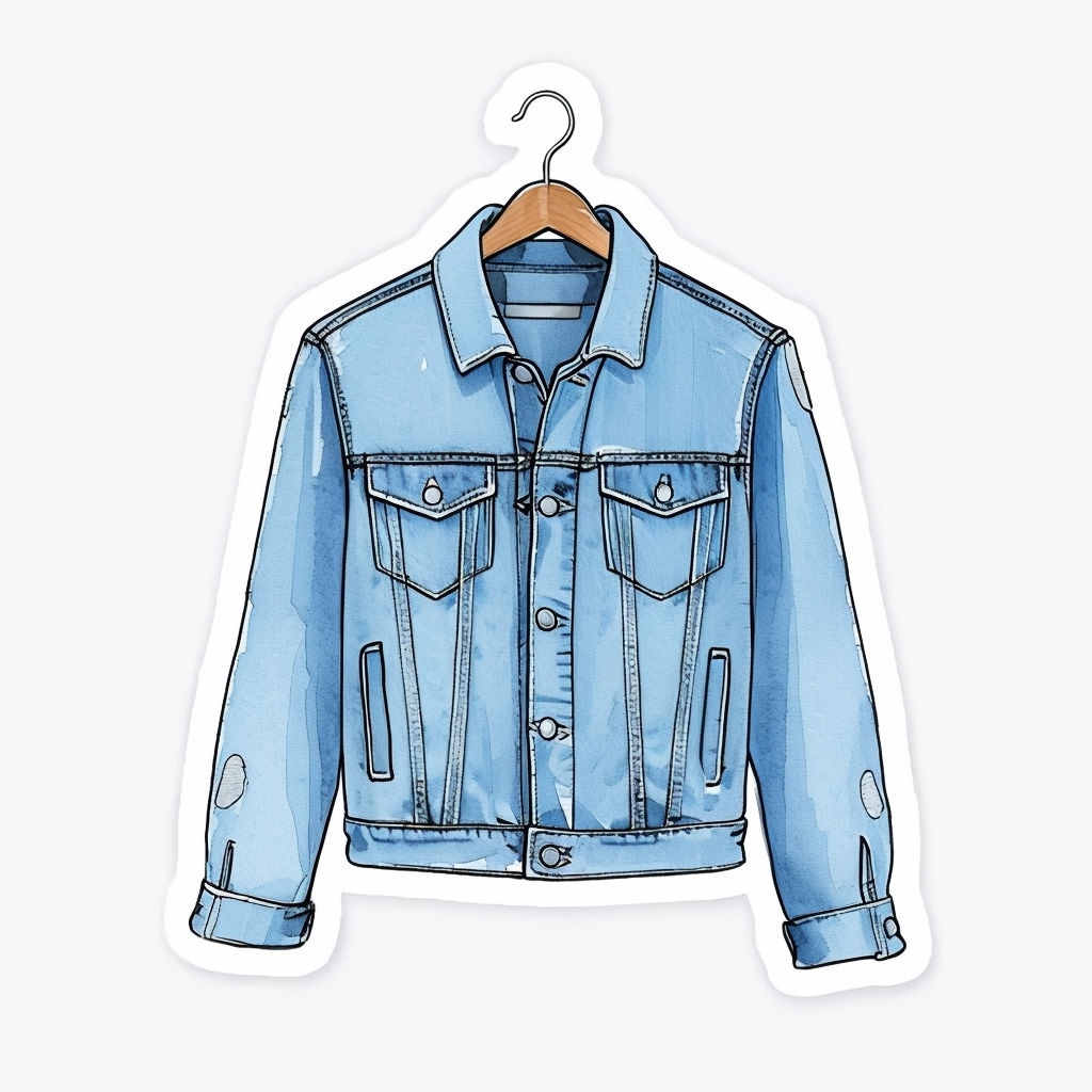 Vintage Light Blue Denim Jacket Illustration Sticker