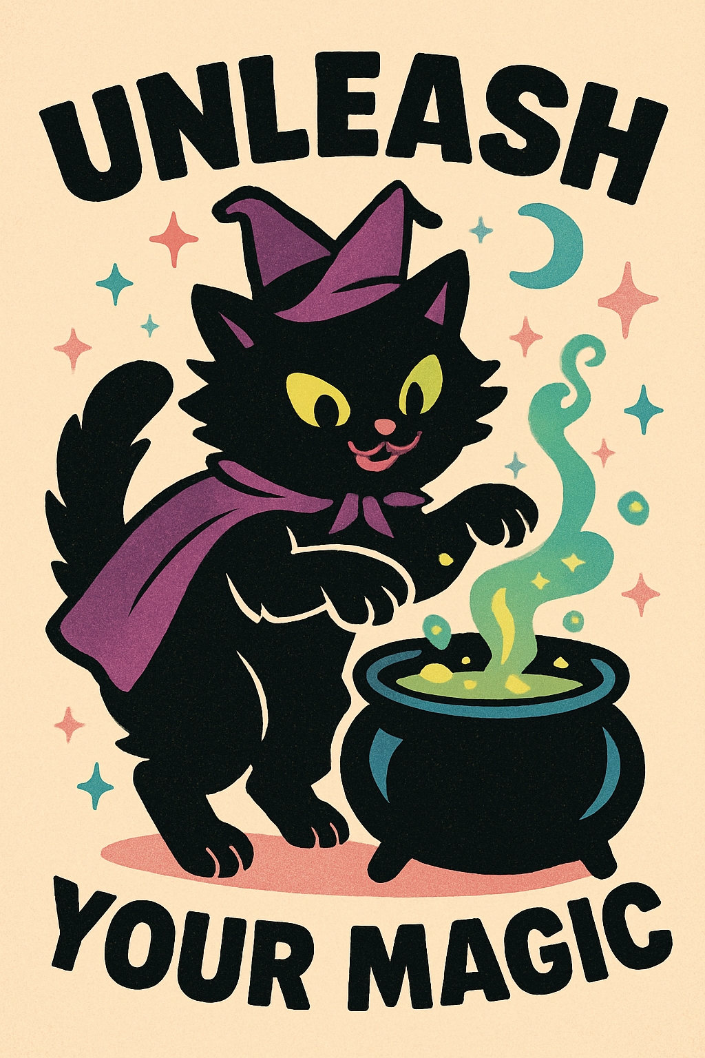 Whimsical Black Cat Witch Illustration Unleash Your Magic Poster