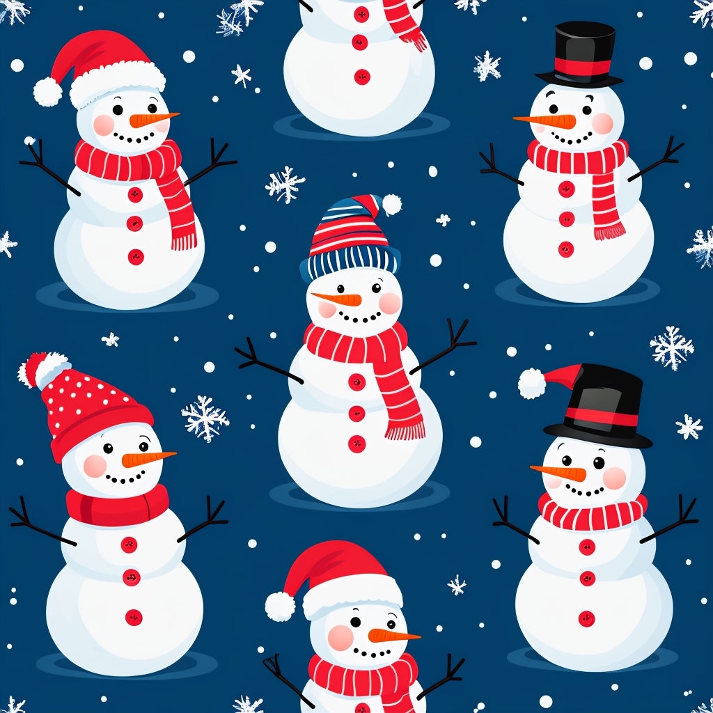 Festive Cartoon Snowman Seamless Pattern for Winter Celebrations