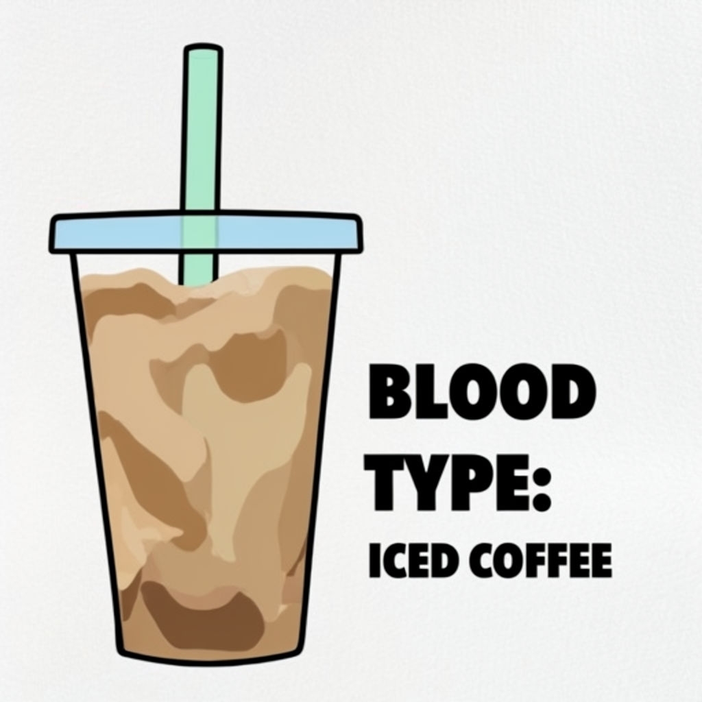 Iced Coffee Cup Cartoon with Humorous Blood Type Text Sticker