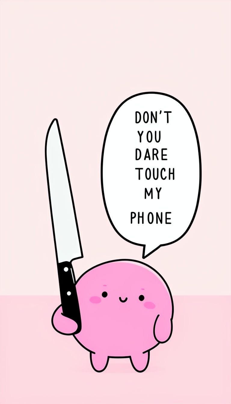 Cute Pink Character with Knife and Speech Bubble Mobile Wallpaper