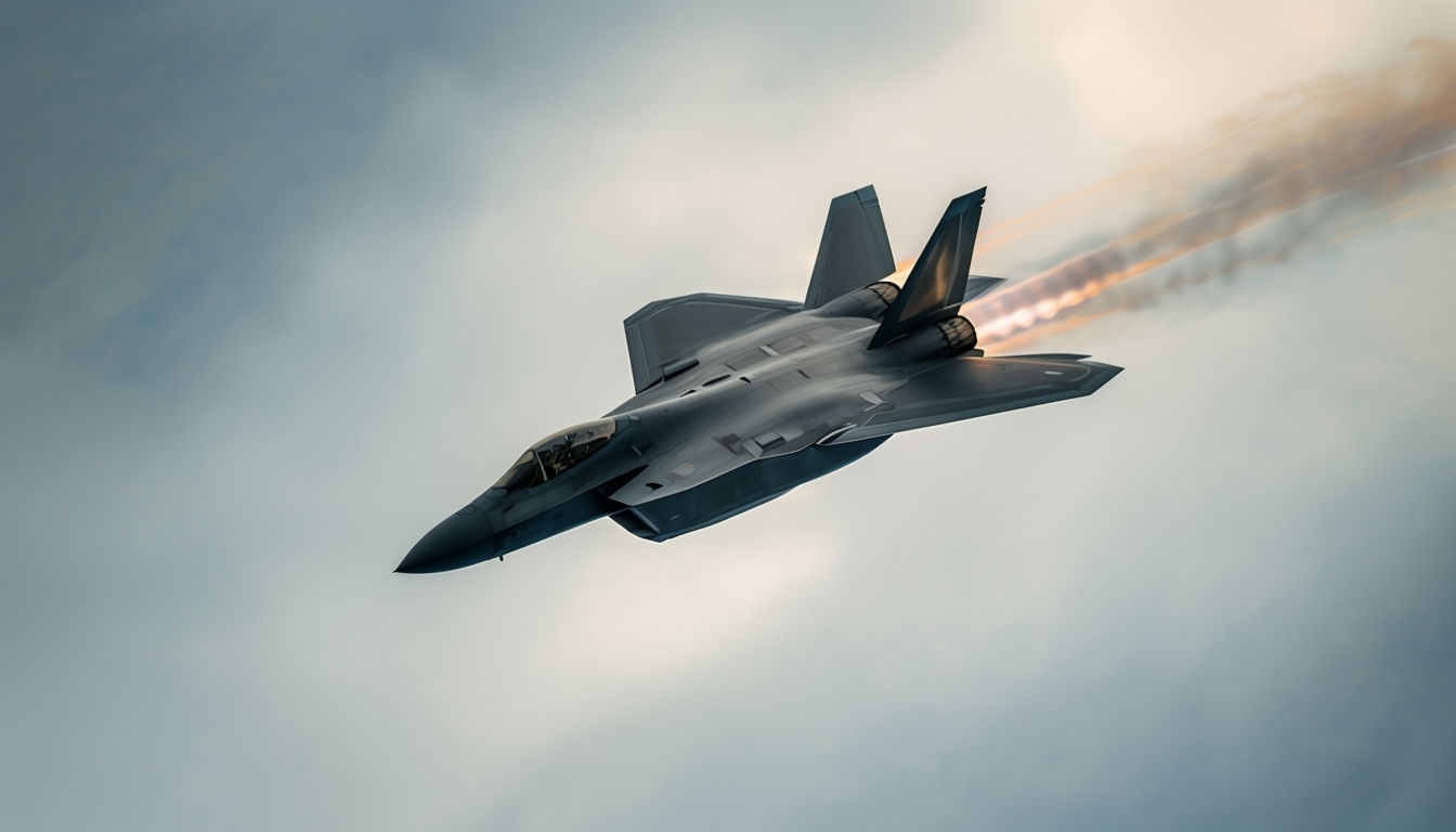 Dynamic Fighter Jet Soaring Through Overcast Sky Backgrounds