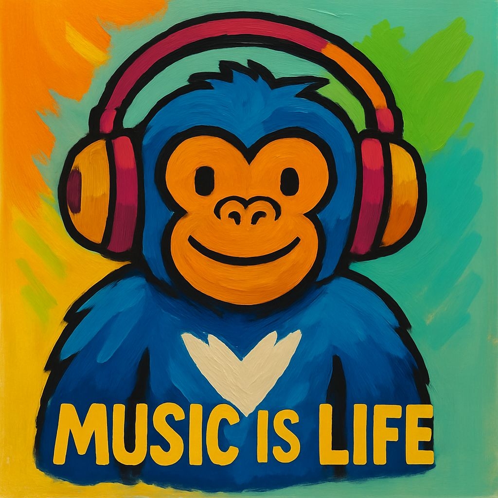 Cheerful Cartoon Monkey with Headphones and Music Quote Art