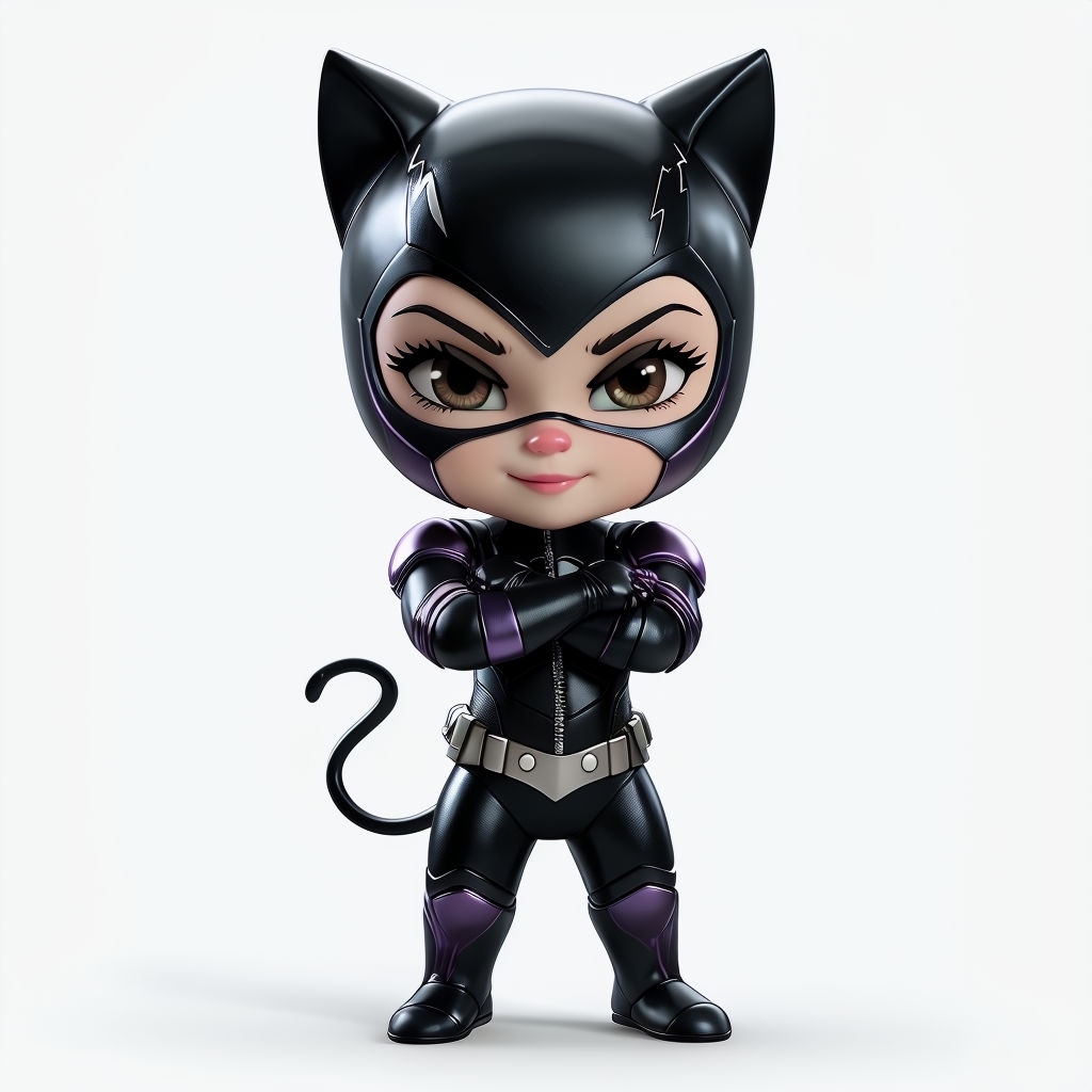 Charming Catwoman Chibi Character Illustration Art