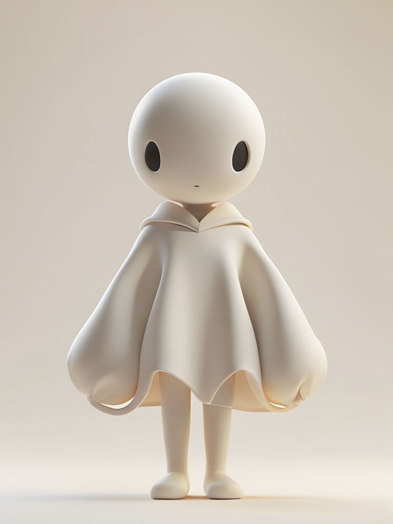 Minimalist Off-White Anthropomorphic Figurine 3D Art