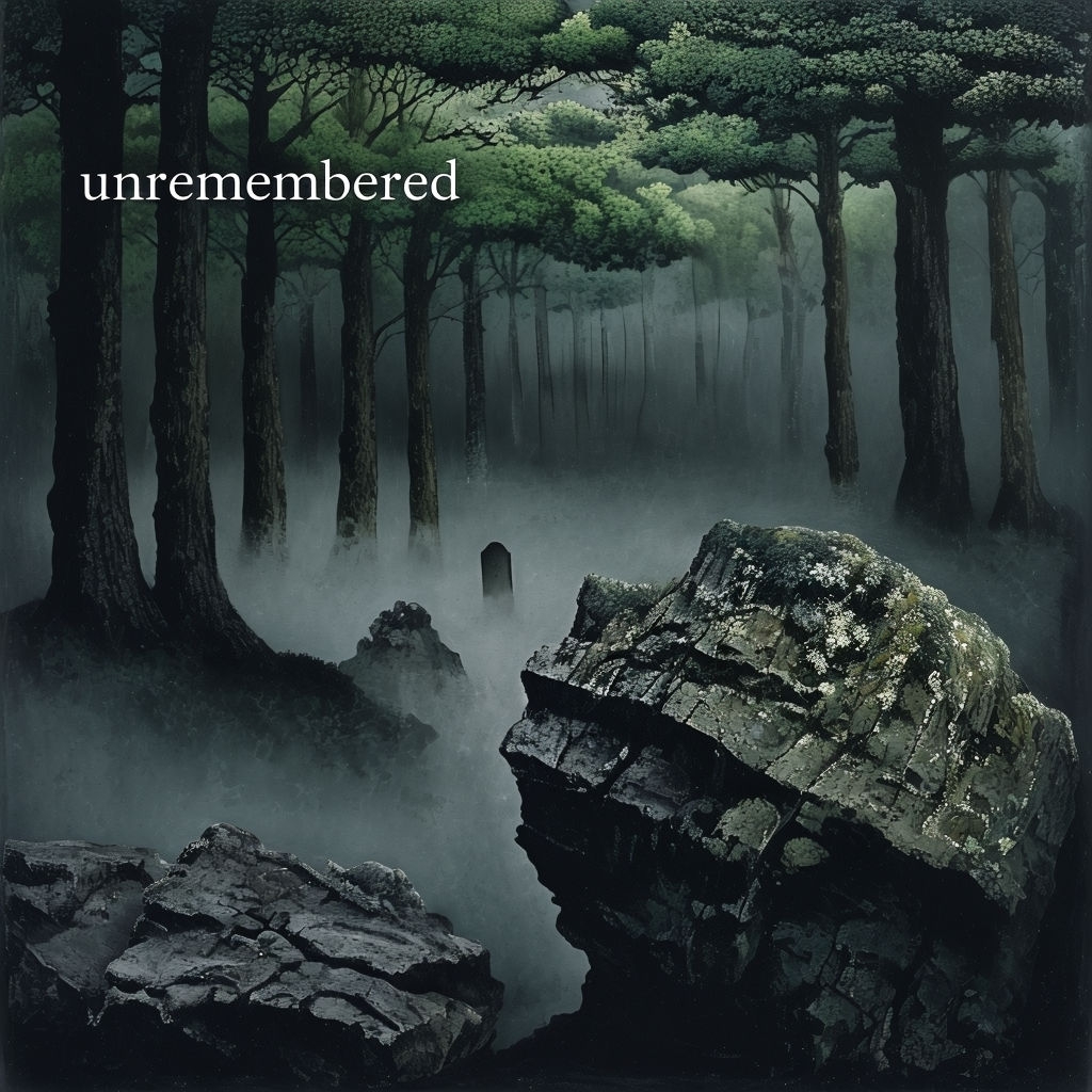 Mysterious Tempara Painting of Rocks and Fog Album Cover Spotify Album Cover