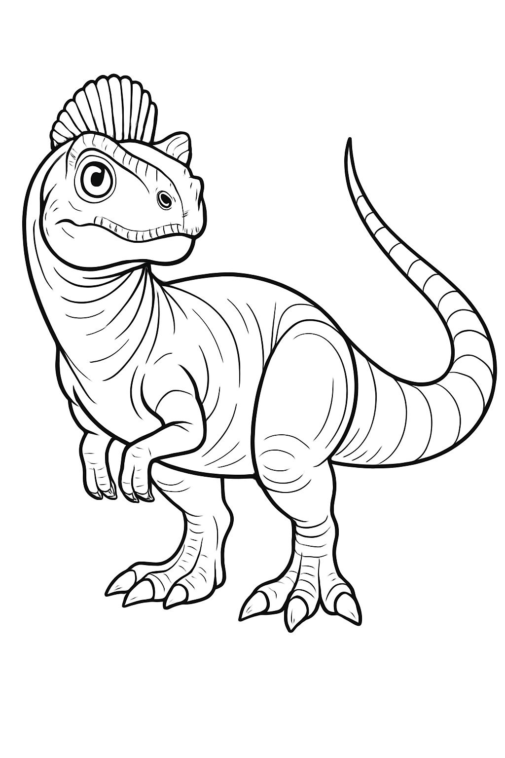 Friendly Cartoon Dinosaur Line Drawing for Coloring Book Pages