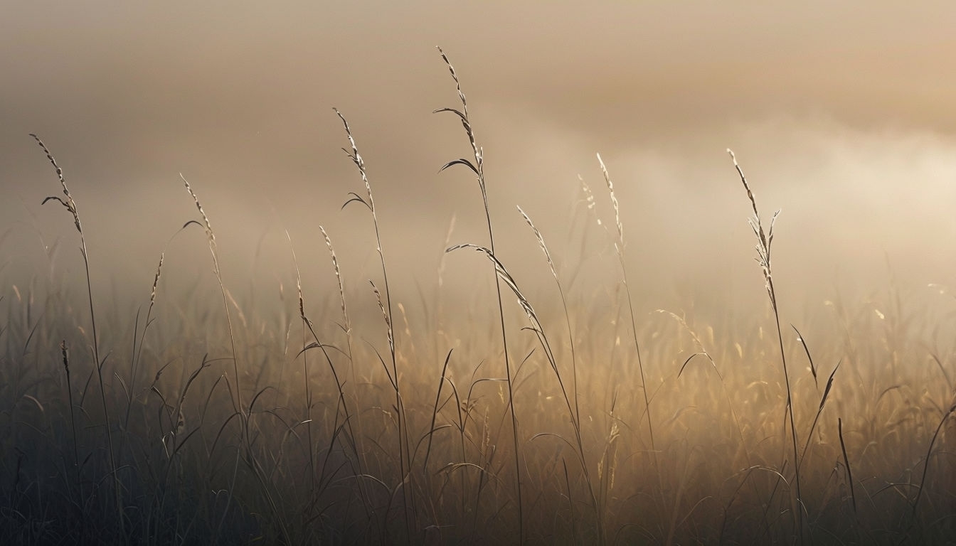 Serene Backlit Grass Landscape with Golden Sky Backgrounds