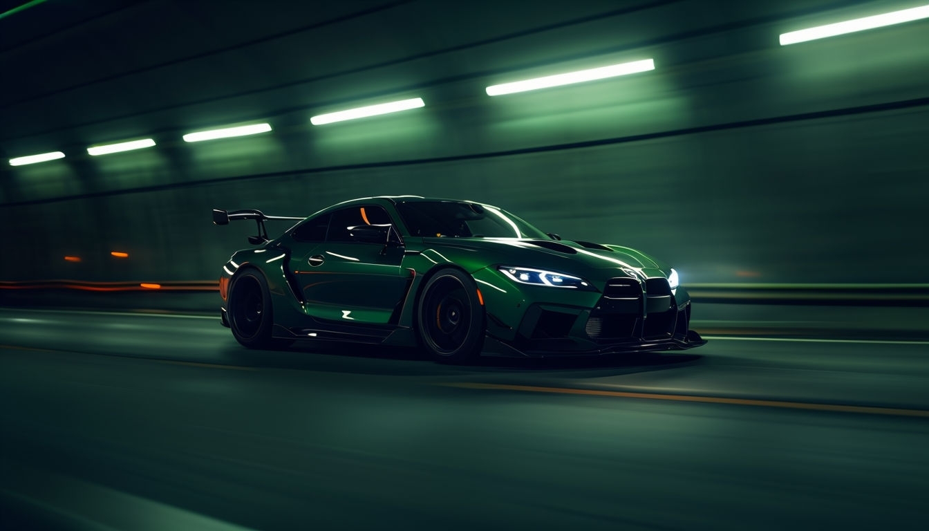 Sleek Modern Sports Car Speeding Through Tunnel Night Scene Virtual Backgrounds