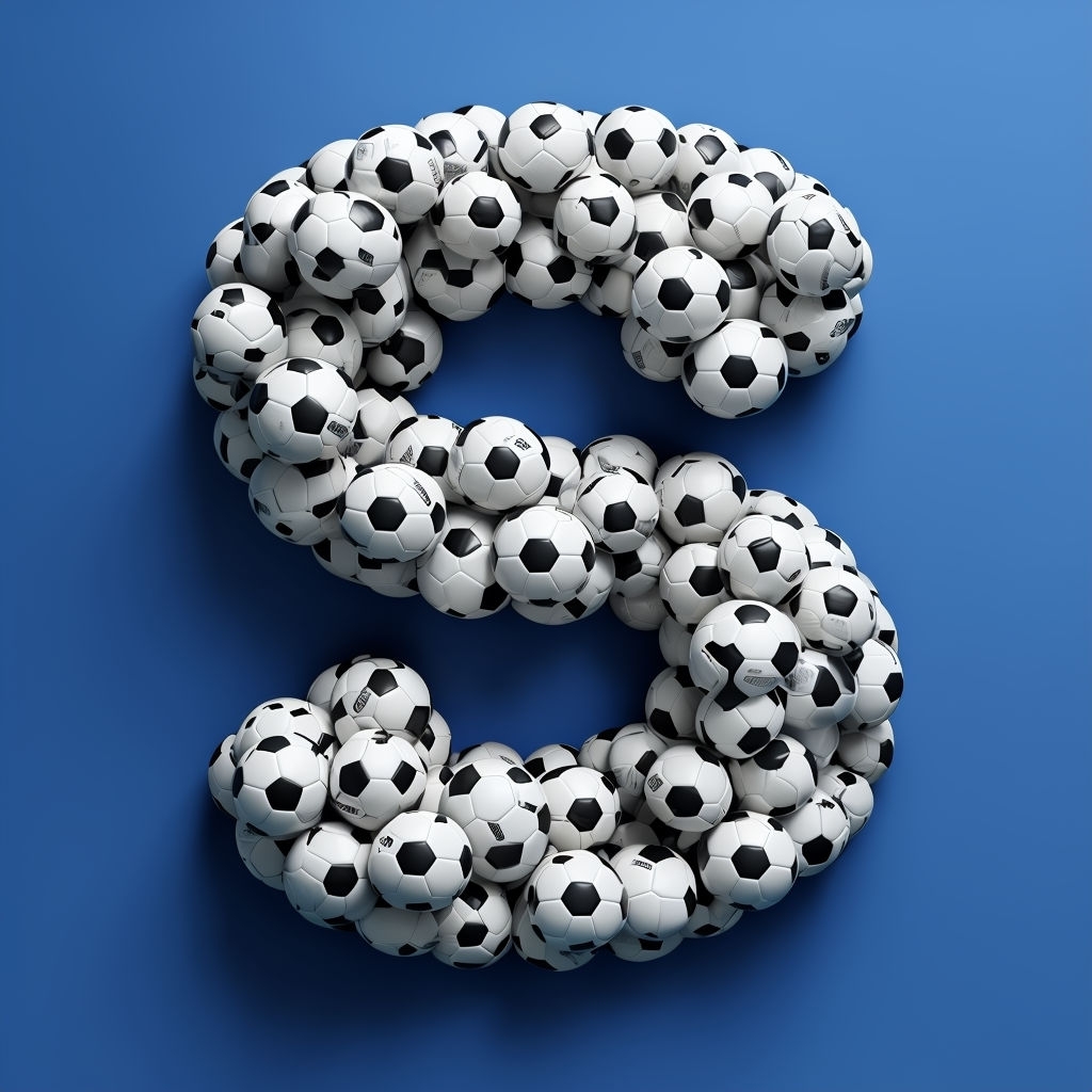 Stylish 'S' Letter Made of Soccer Balls on Blue Background Monogram