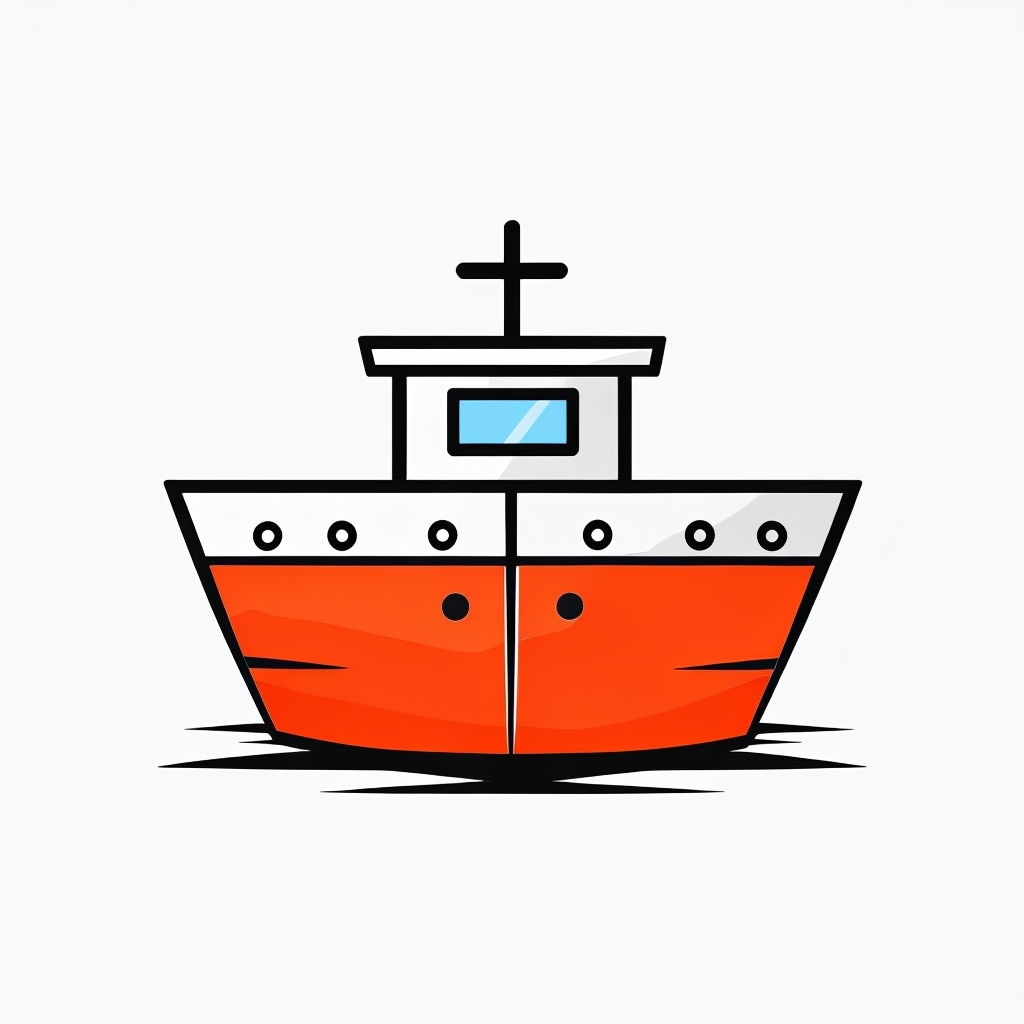 Minimalist Cartoon Boat Illustration with Vibrant Colors Sticker