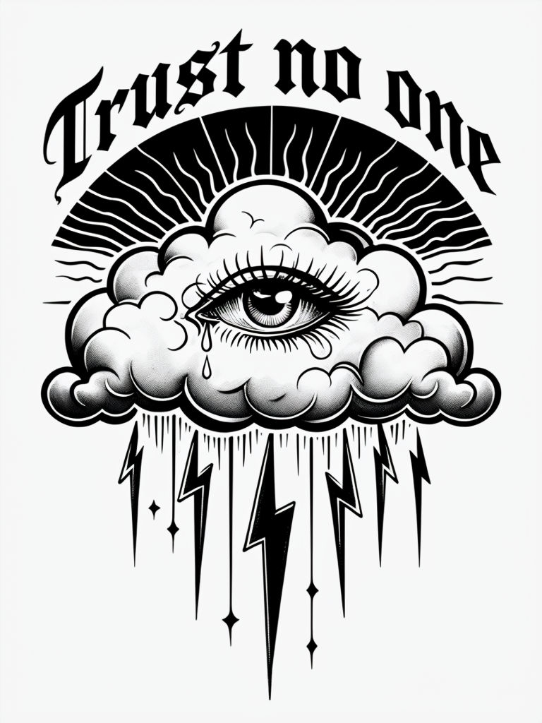 Surreal Gothic Cloud with Eye and Lightning Bolts Illustration Art