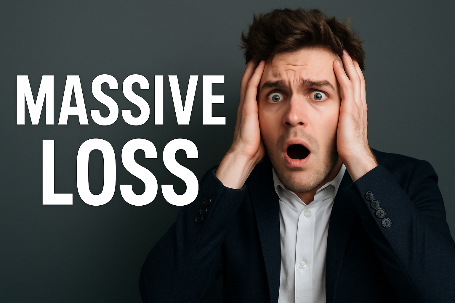 Intense Surprise Expression with 'MASSIVE LOSS' Text Social Media Post