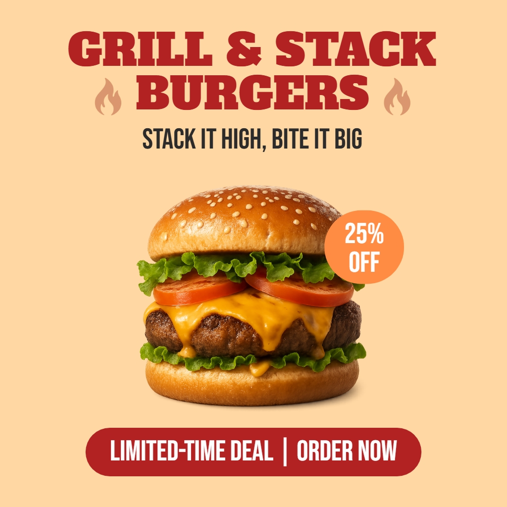 Mouthwatering Grill and Stack Burgers Promotional Advertisement Ads