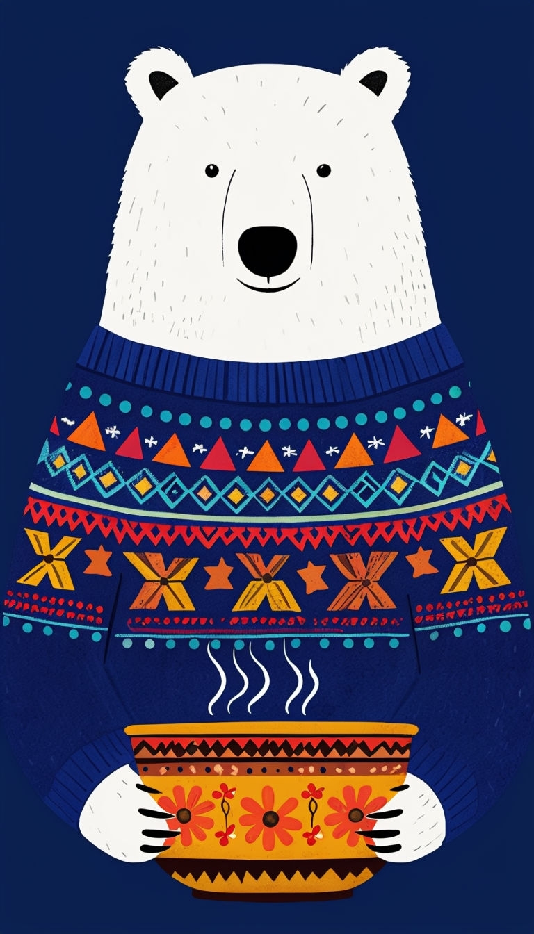 Whimsical Polar Bear in Colorful Sweater Illustration Phone Case Cover