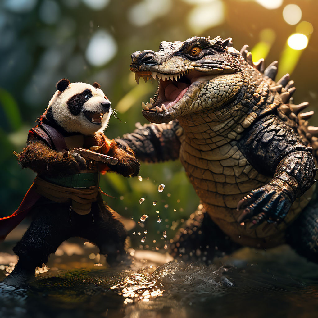 Kung fu panda fighting againt a crocodile by Sandro Kamer - Playground