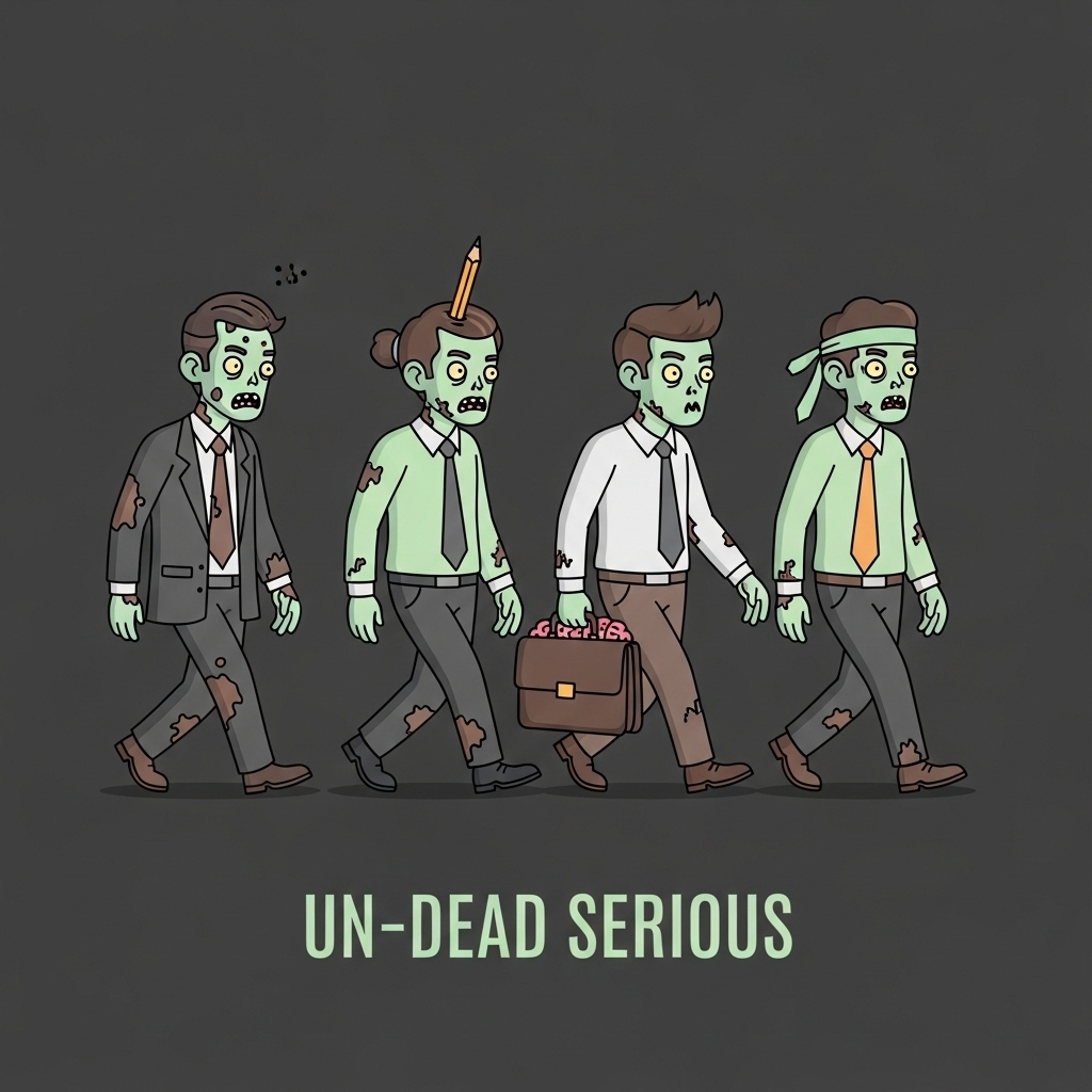 Humorous Zombie Office Workers Walking Like The Beatles T-Shirt