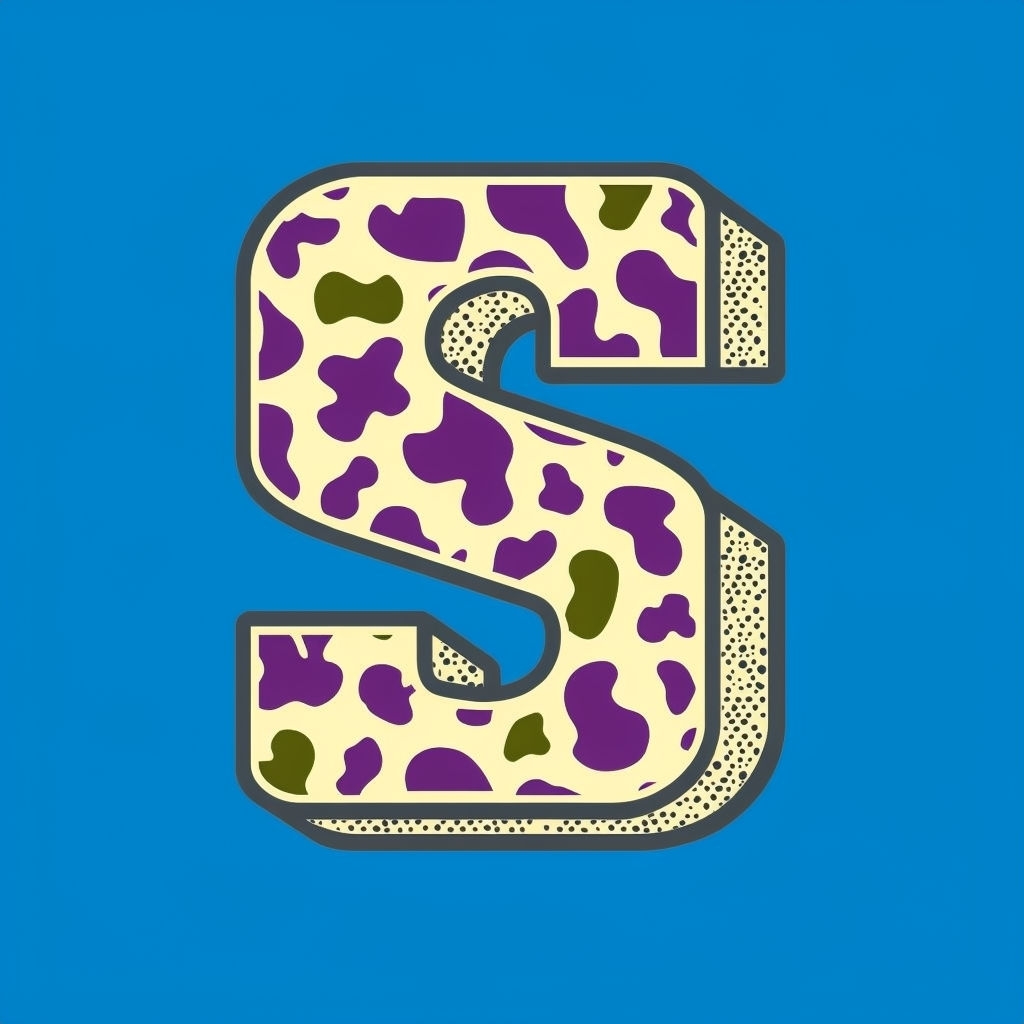 Bold Monogram Letter S with Organic Pattern on Cerulean Background Monogram