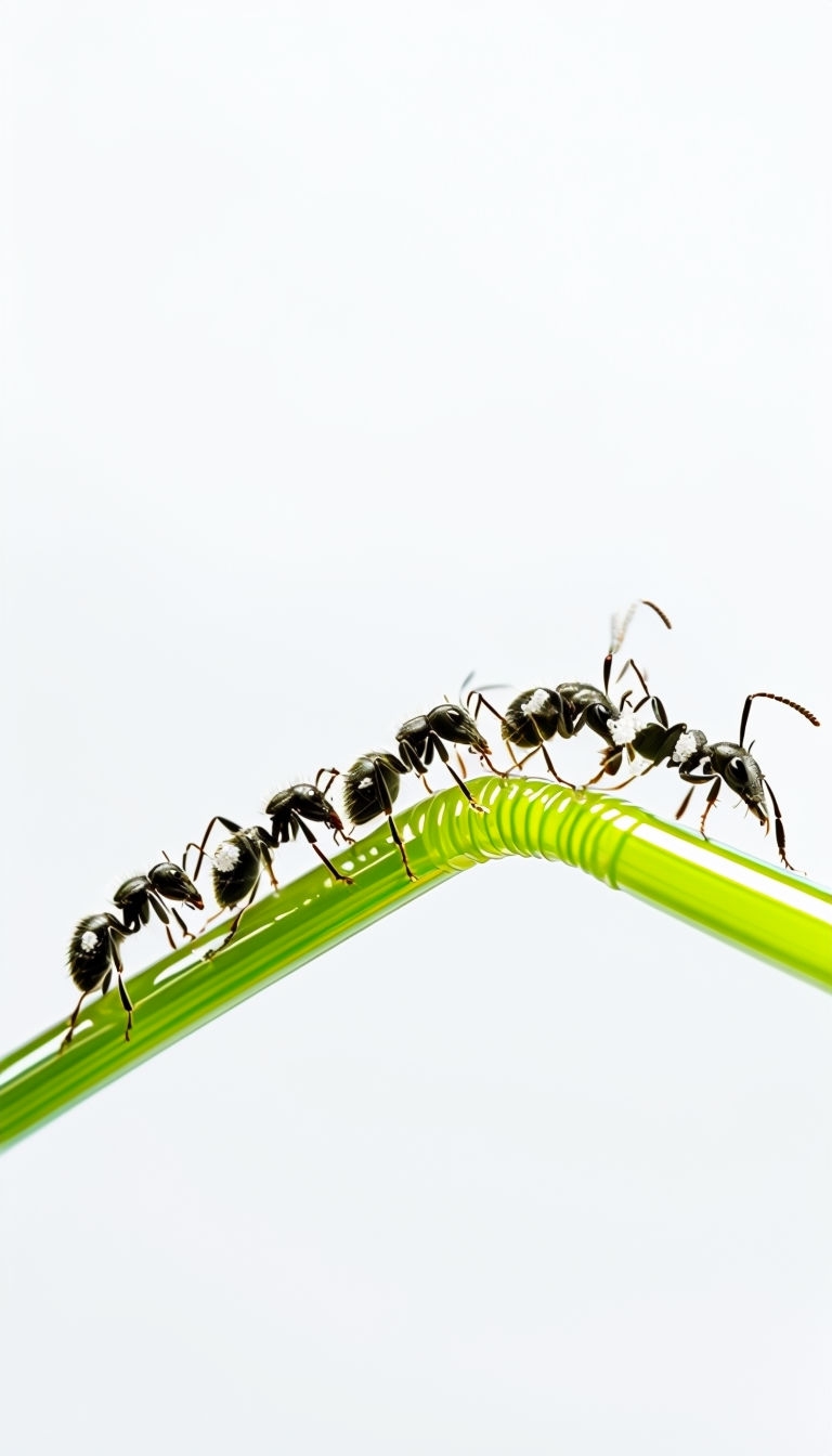 Black Worker Ants Marching on Lime Green Straw Mobile Wallpaper