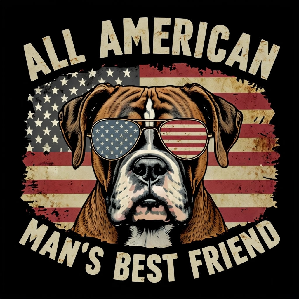 Patriotic Boxer Dog Illustration with Aviator Sunglasses T-Shirt