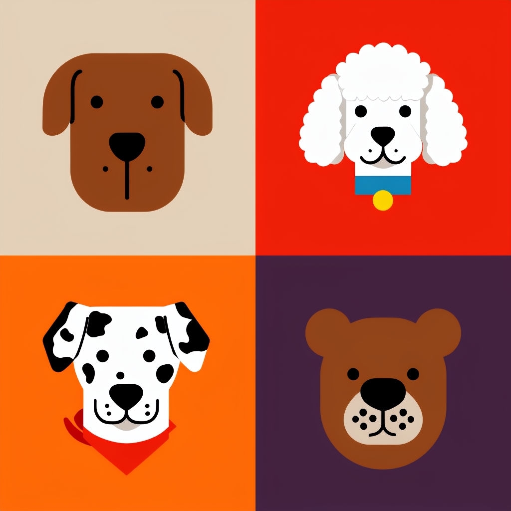 Playful Cartoon Dog Faces in a Whimsical Quadrant Pattern Seamless Patterns