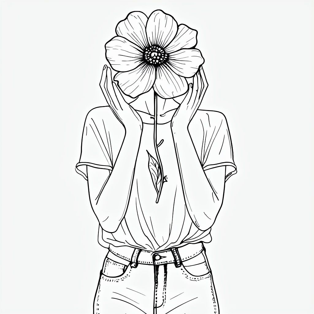 Minimalist Flower Face Line Drawing T-Shirt