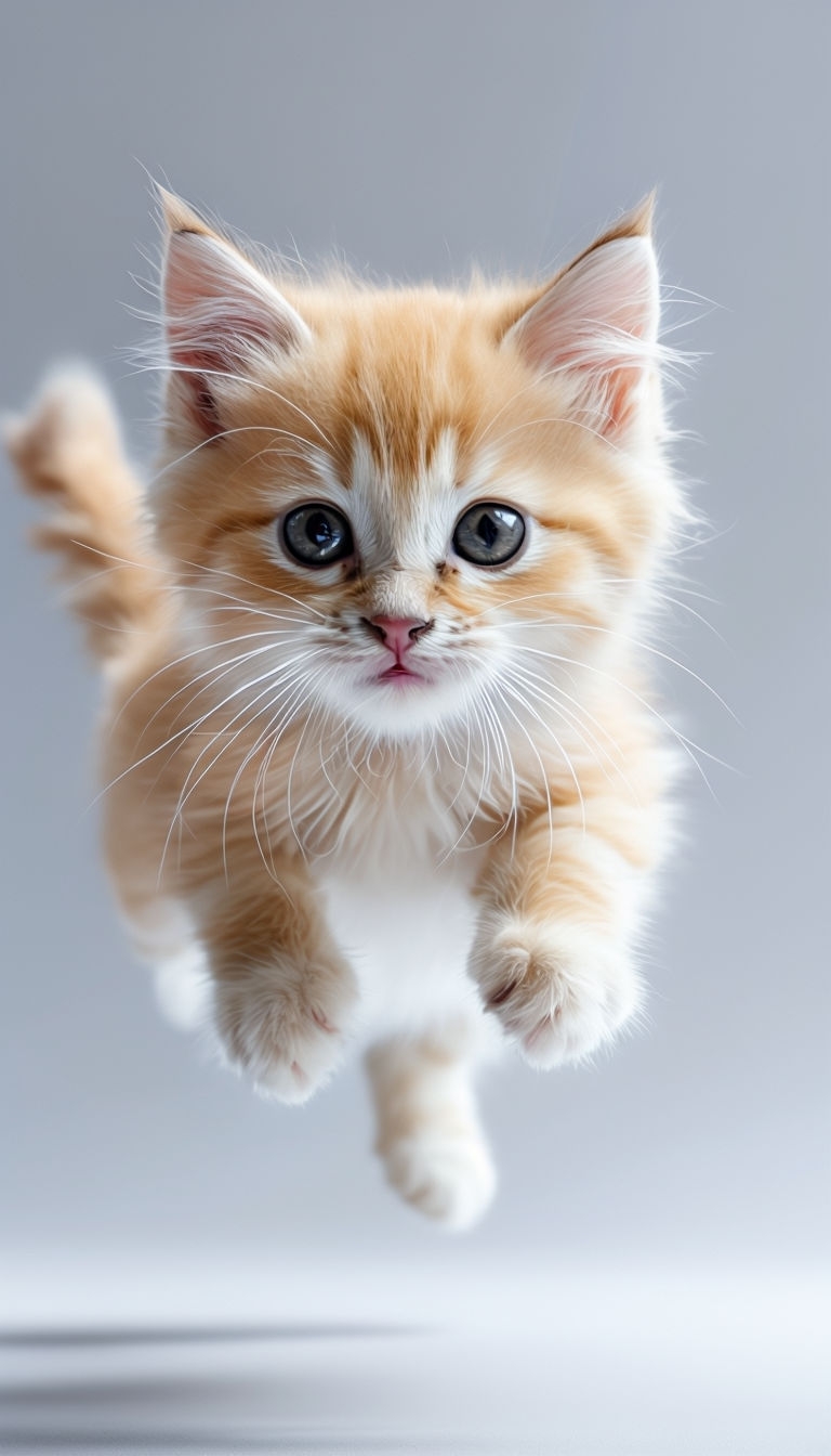 Playful Orange Cream Kitten Jumping Towards Camera Art