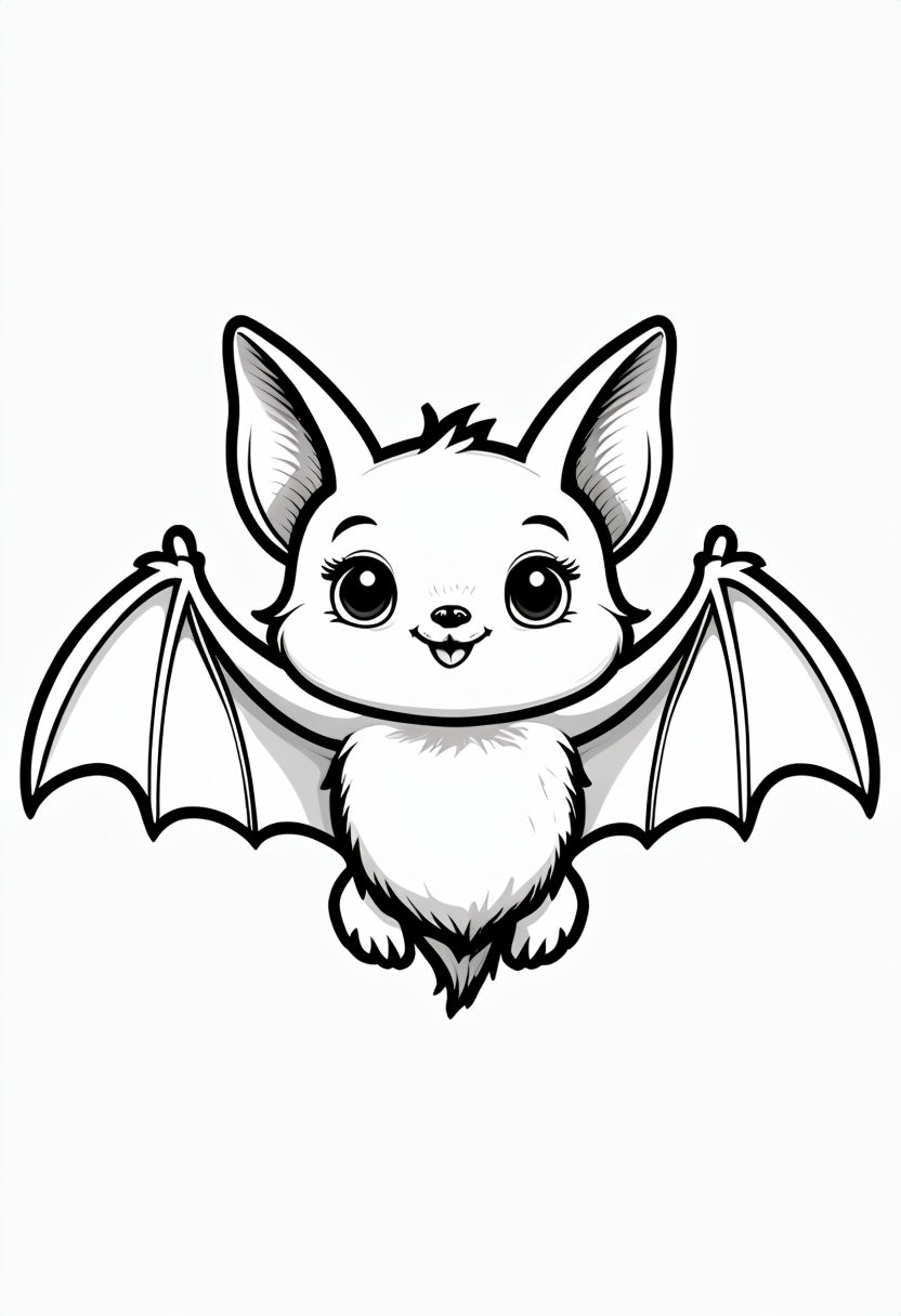 Cheerful Bat with Open Wings Halloween Coloring Book Page