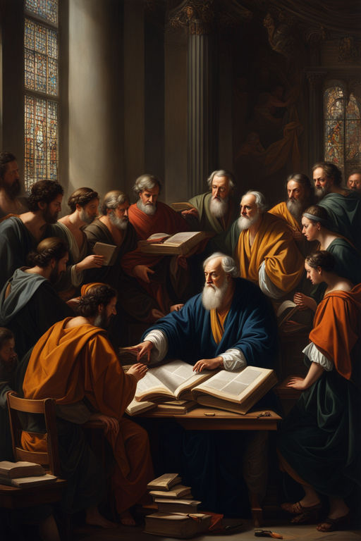 A painting of Aristotle lecturing his students at the Lyceum by BELA ...