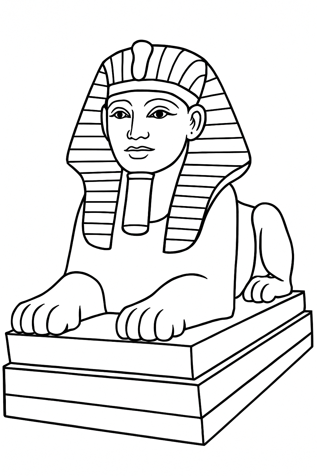 Black and White Ancient Egyptian Sphinx Line Art Coloring Page