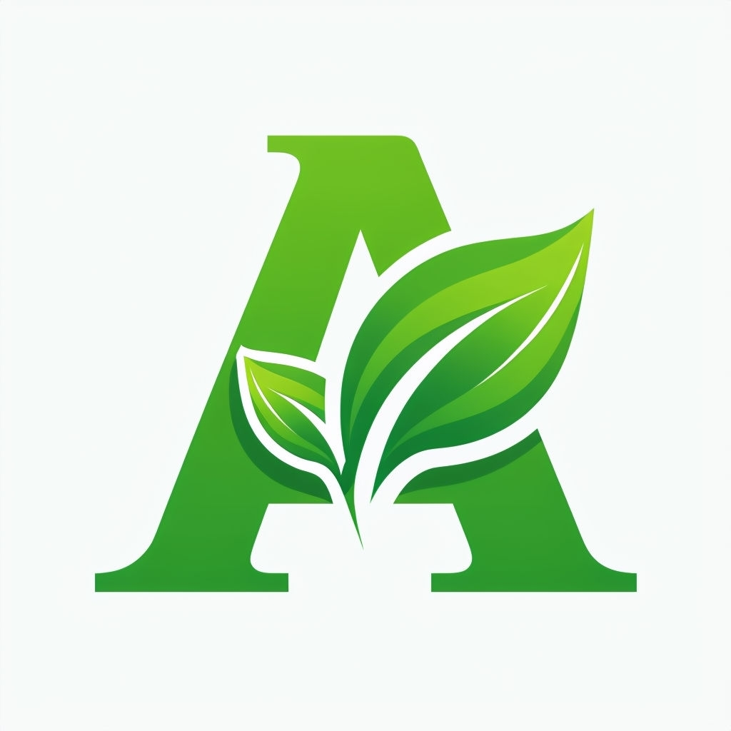 Modern Minimalist Green 'A' Logo Design with Leaves Monogram