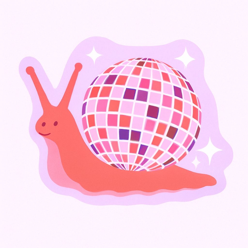 Cheerful Cartoon Snail with Disco Ball Sticker