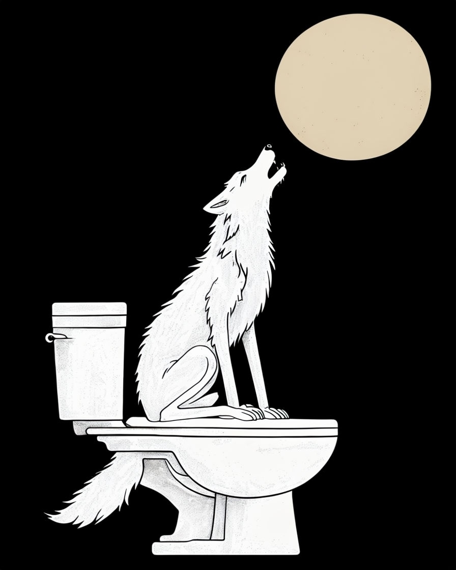 Humorous Minimalist White Wolf Howling on Toilet T-Shirt