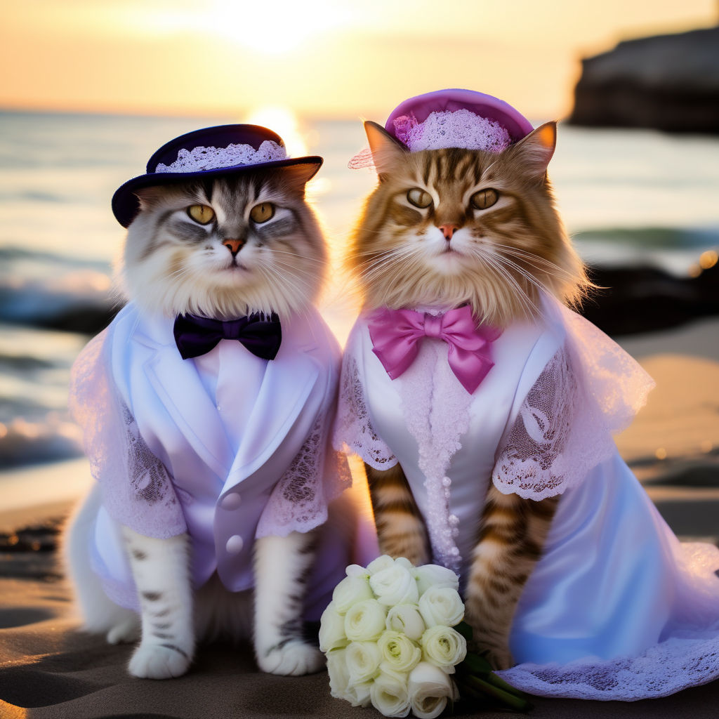 cats getting married on the beach by Maja Kantypowicz - Playground