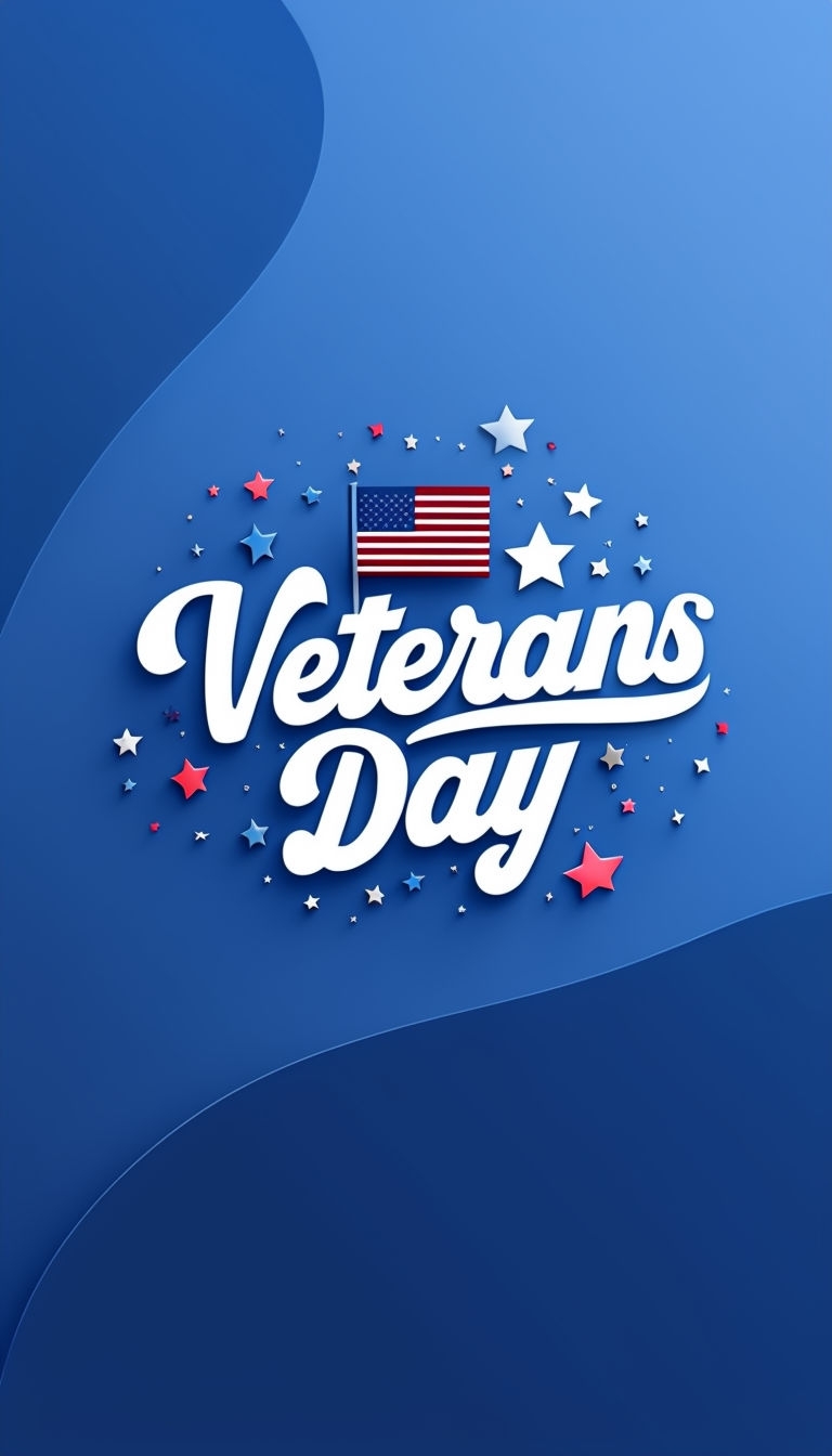 Elegant Veterans Day Celebration with American Flag and Stars Mobile Wallpaper