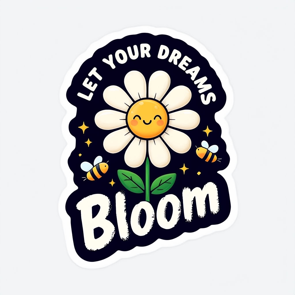 Whimsical Inspirational Let Your Dreams Bloom Flower Sticker