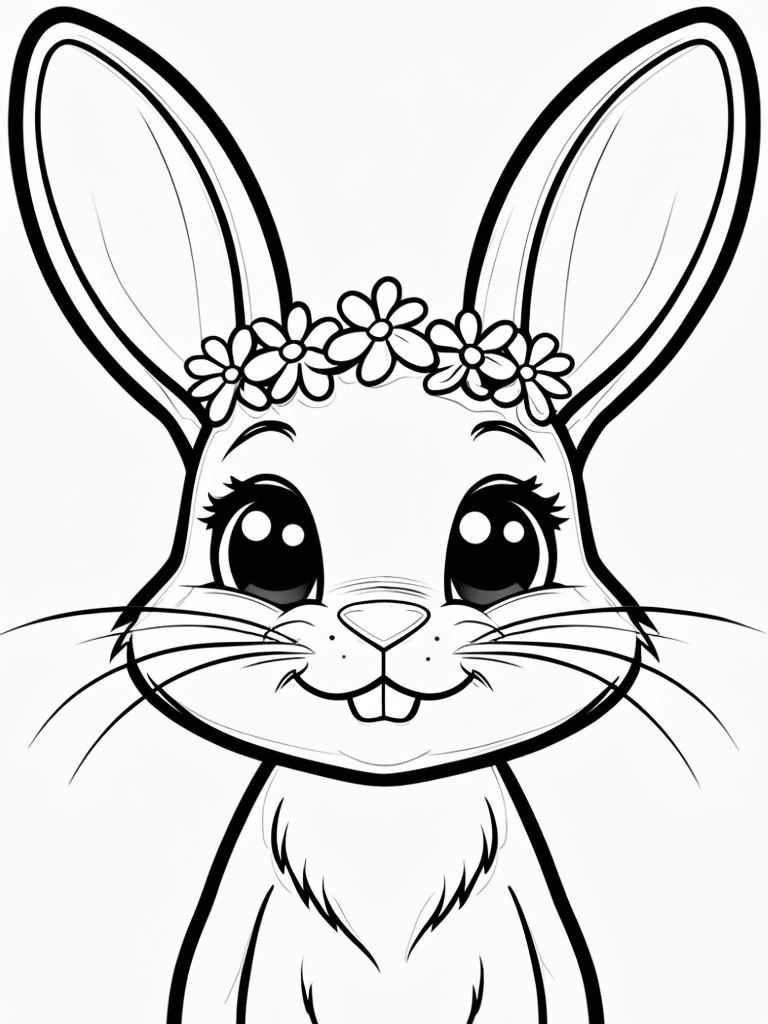 Cheerful Anthropomorphic Rabbit with Floral Crown Coloring Page